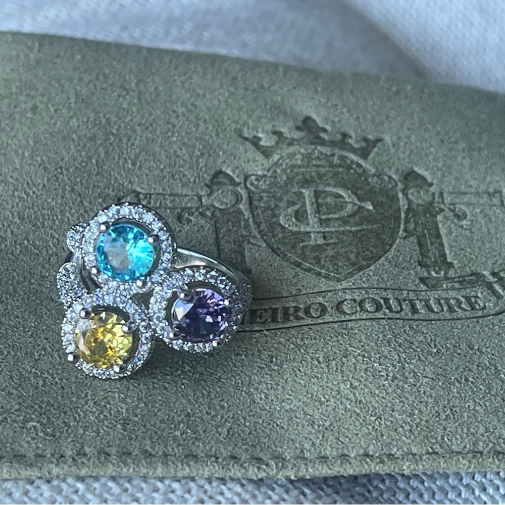 PINEIRO COUTURE 925 Cubic Zircon Simul  Citrine, Topaz, Amethyst Adjustable Ring